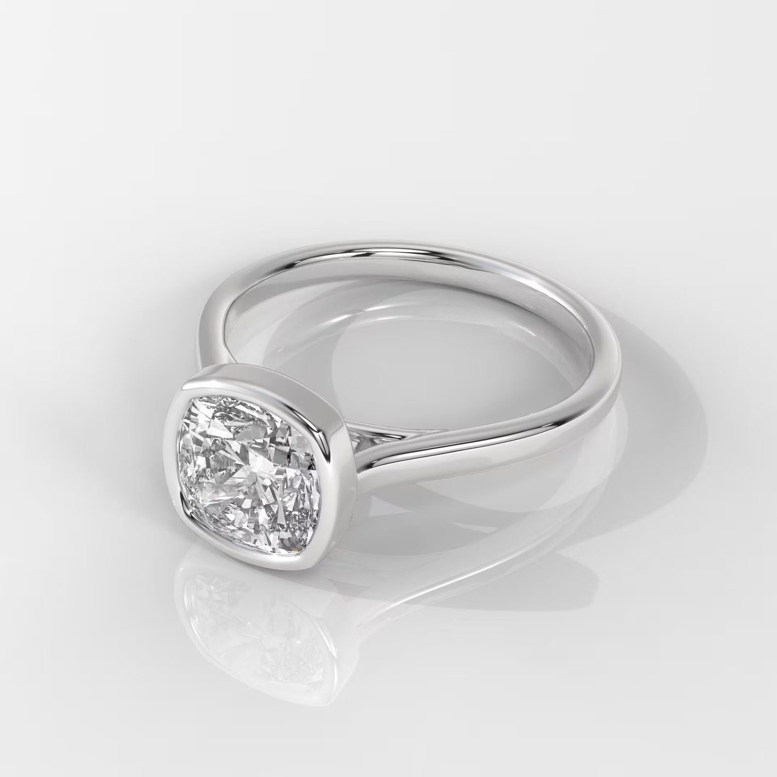 Square Cushion Cut Bezel Set Diamond Engagement Ring - Image 5