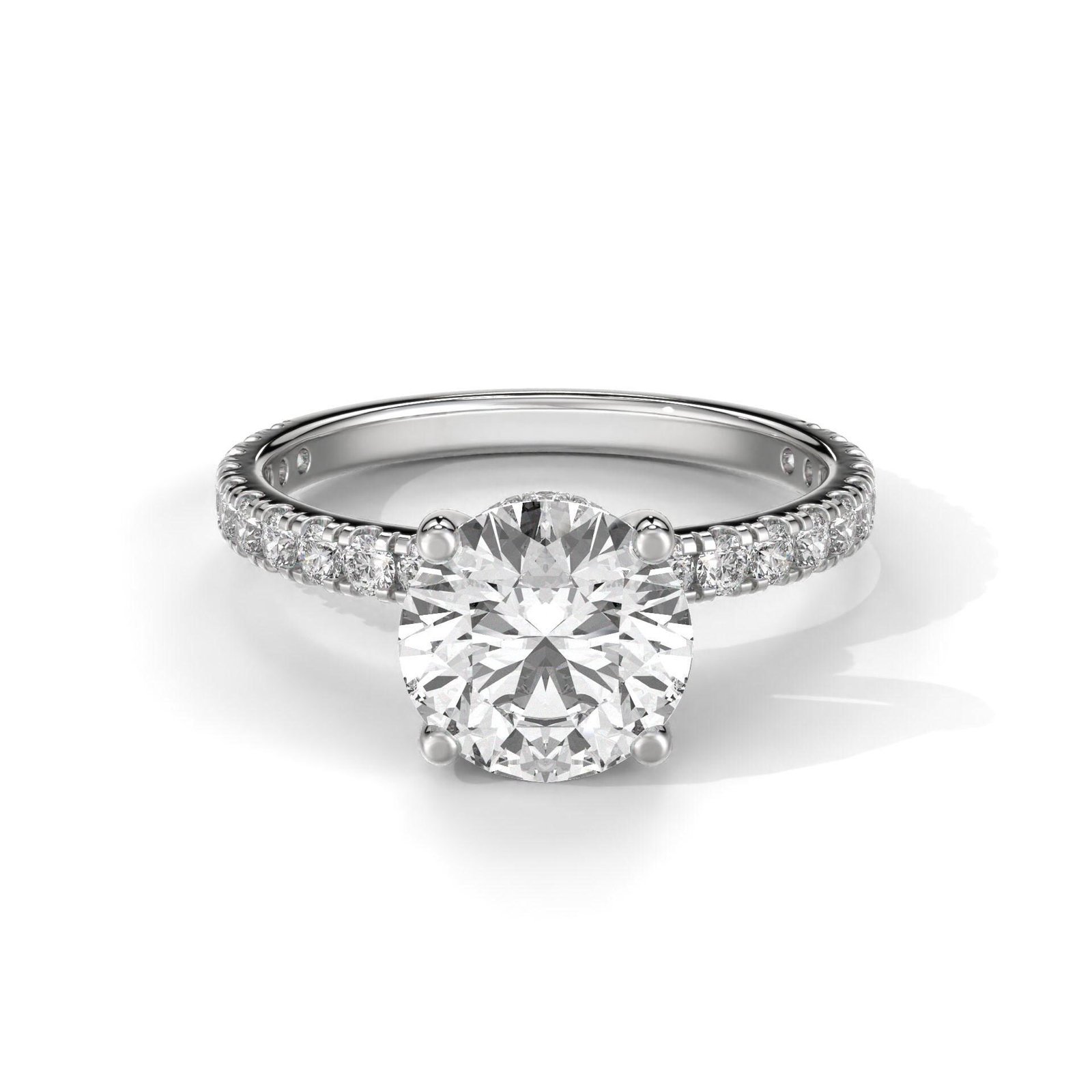 Round Solitaire Engagement Ring with Pave Band - Image 3