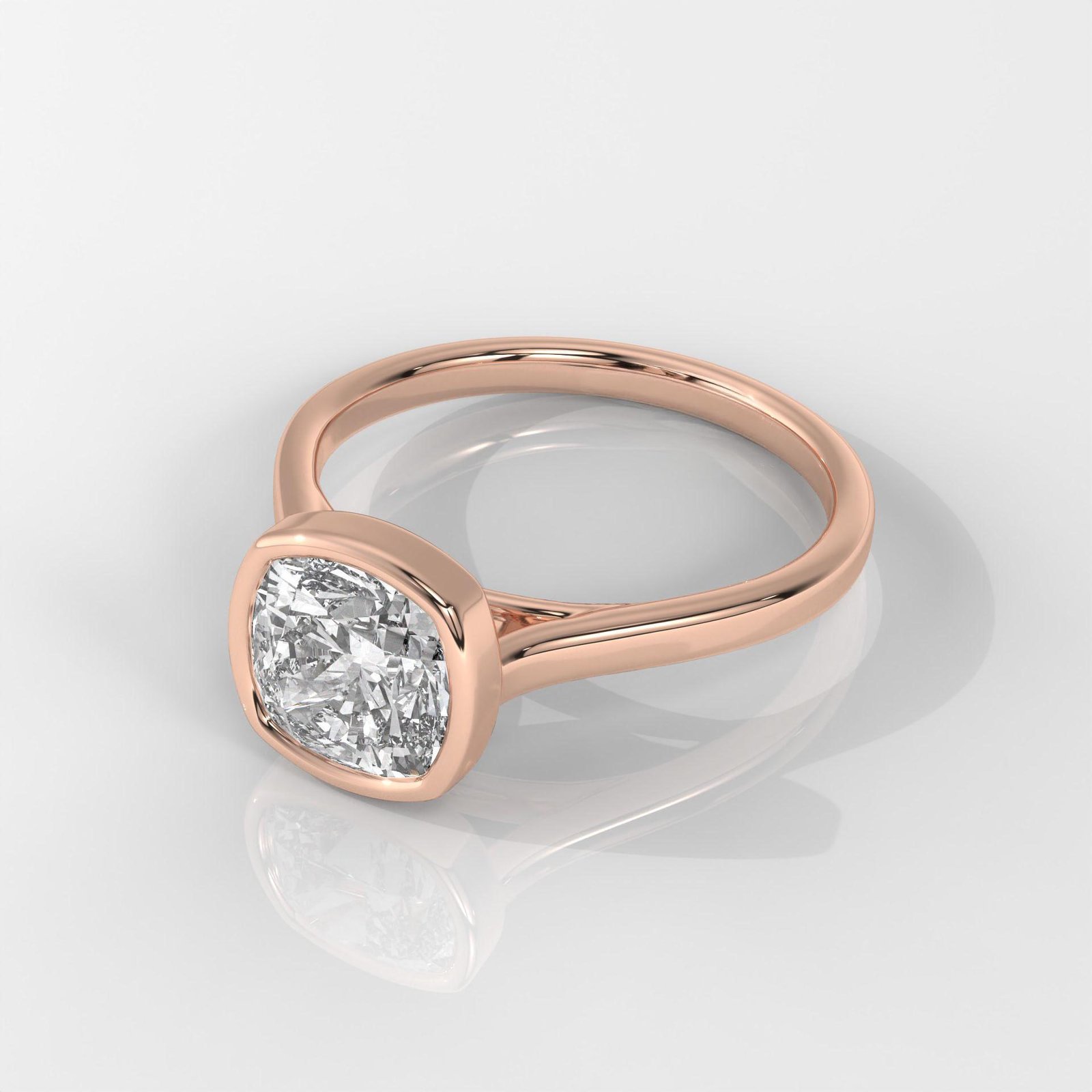 Square Cushion Cut Bezel Set Diamond Engagement Ring - Image 8