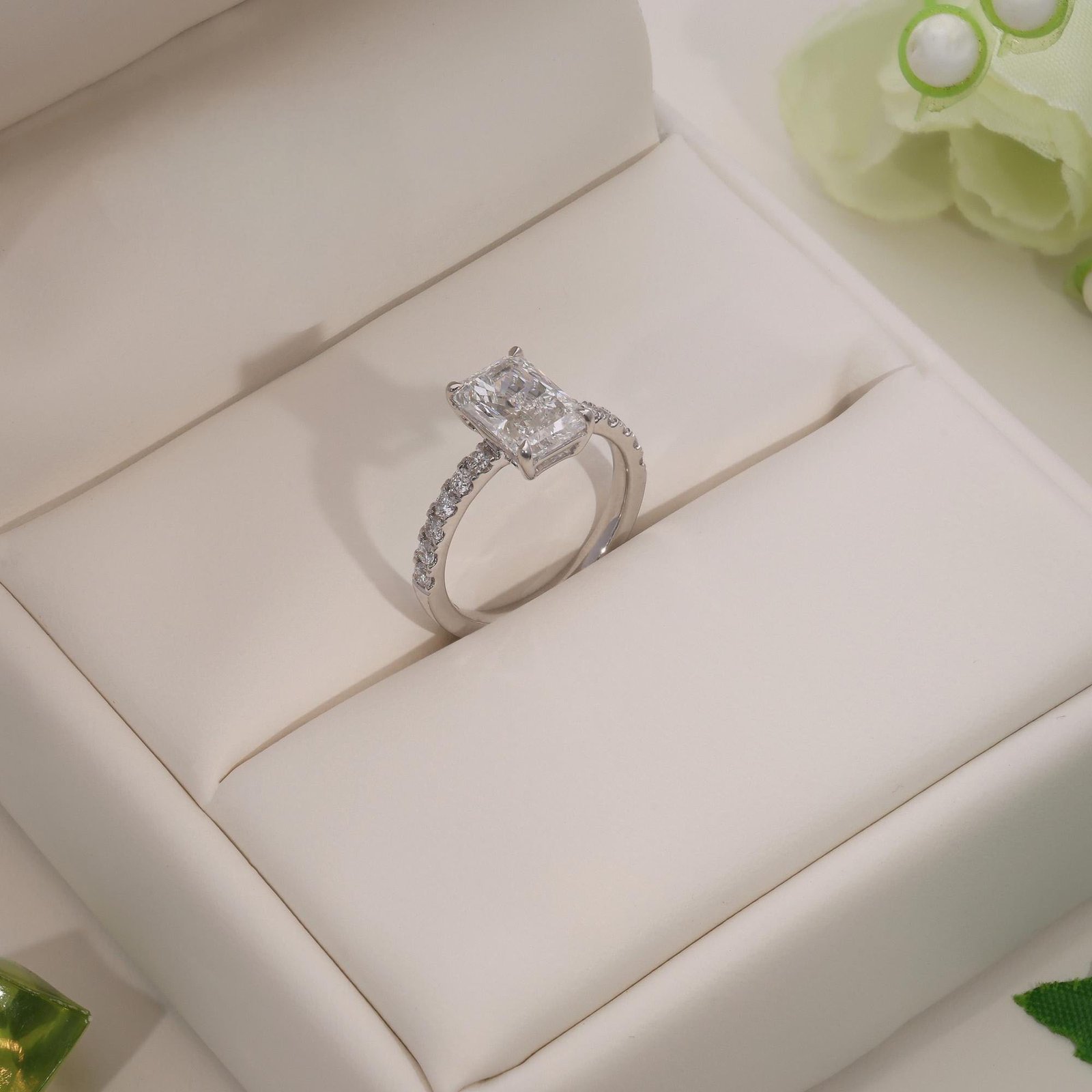 Radiant-Cut Diamond Engagement Ring with Pave Band - Image 3