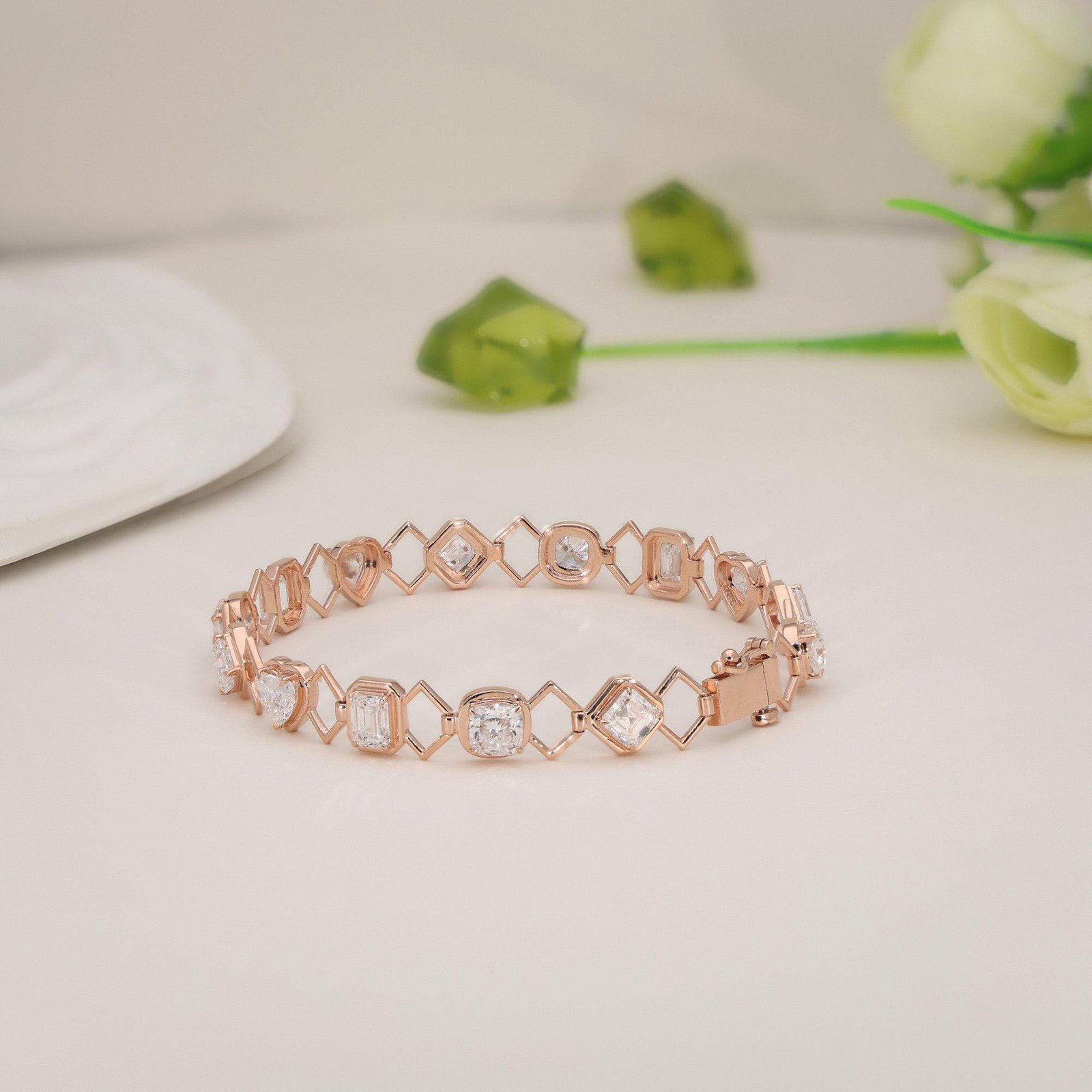 Multi Shape Lab Grown Diamond Zig Zag Bracelet - Image 3