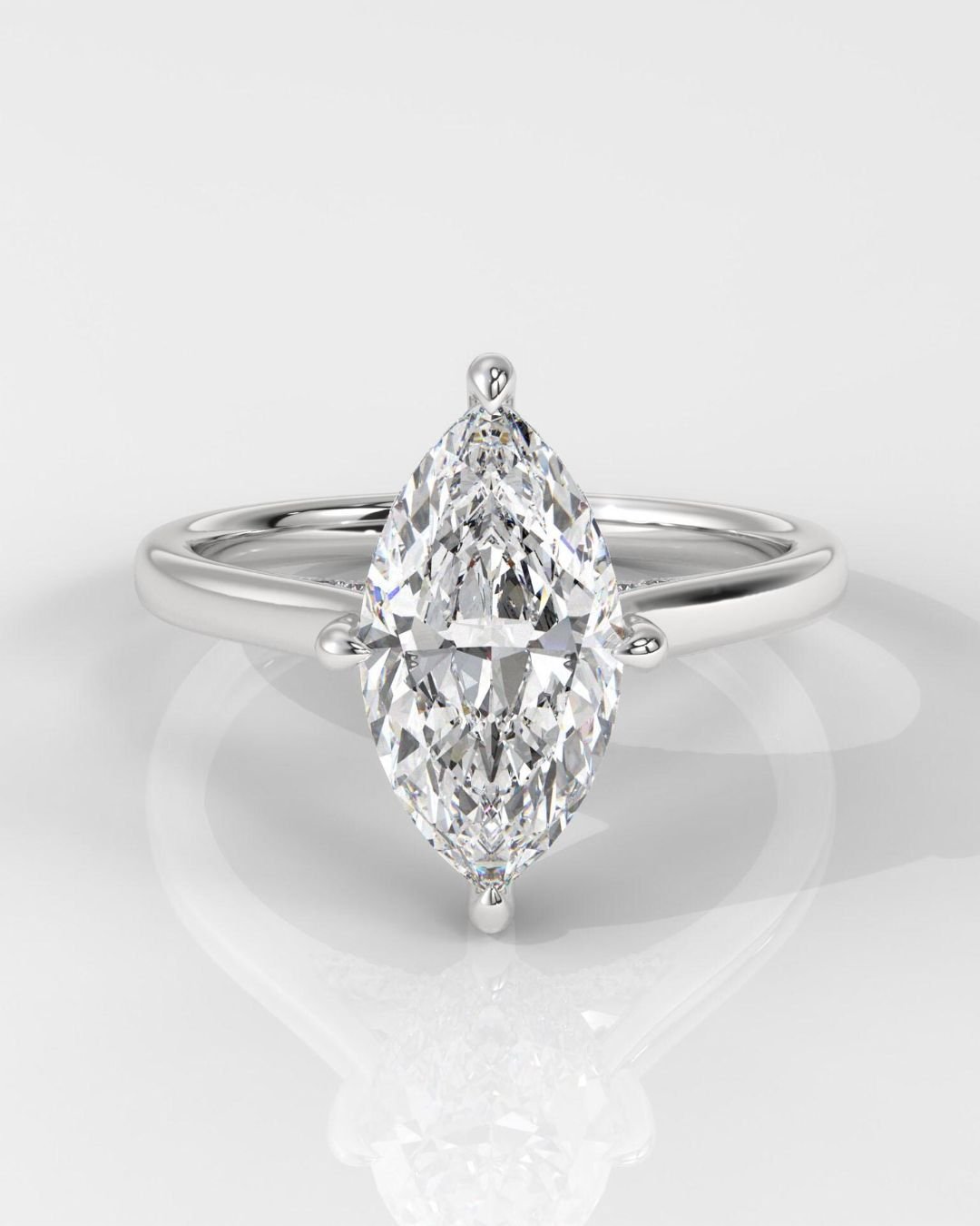 Marquise Cut Engagement Ring With Hidden Halo - Image 3