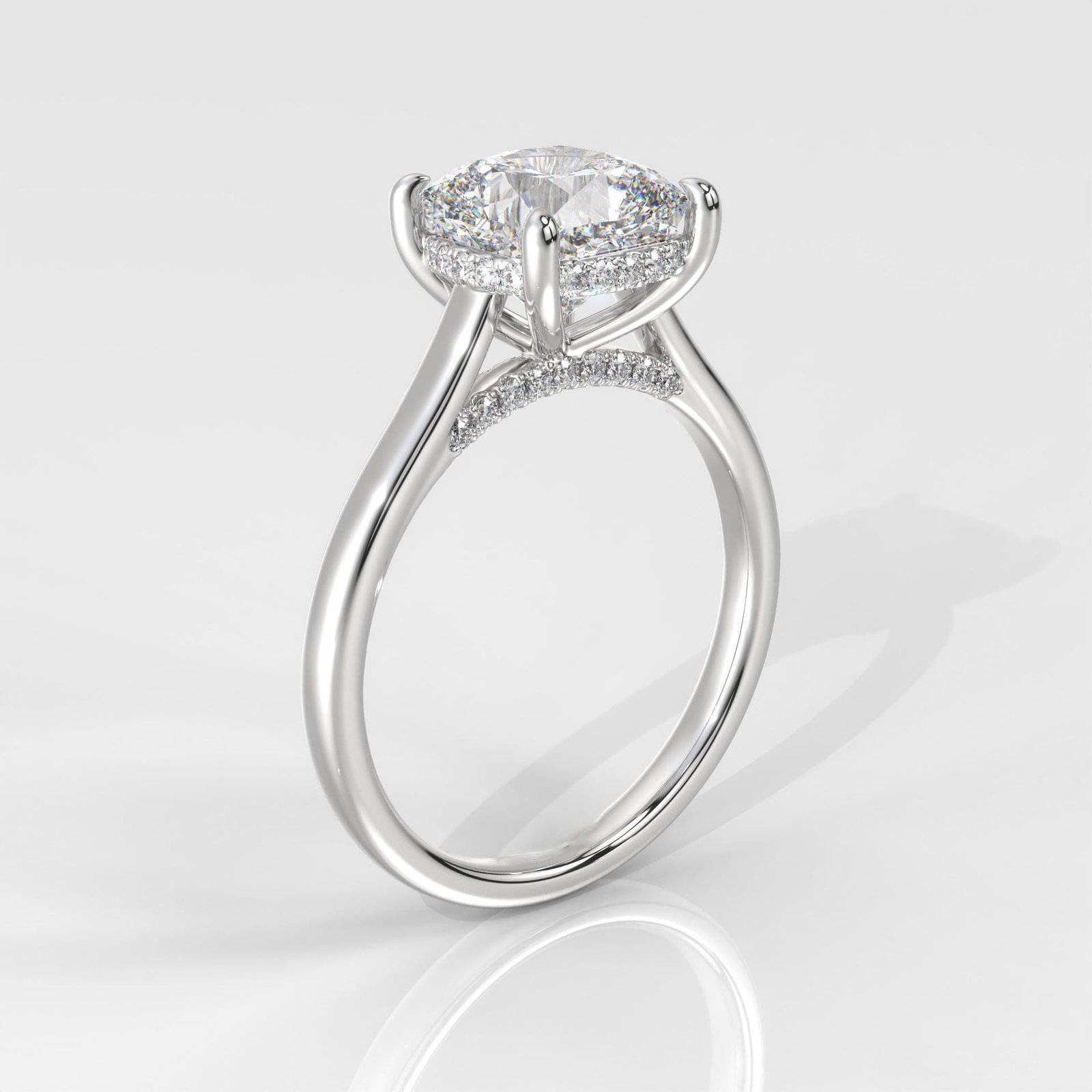 Square Cushion Hiddden Halo Engagement Ring - Image 6