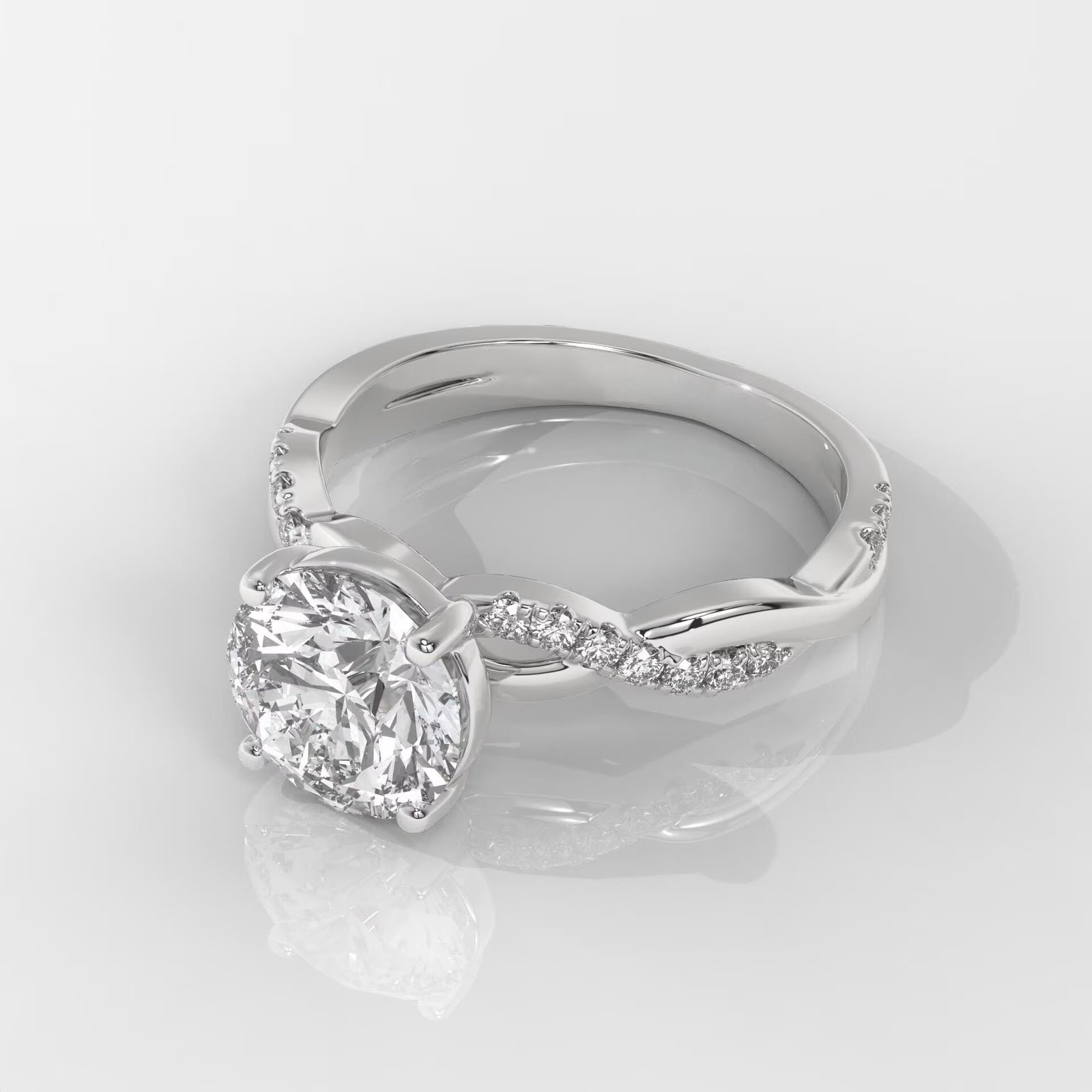 Round Brilliant Cut Engagement Ring with Twisted Band - Image 5