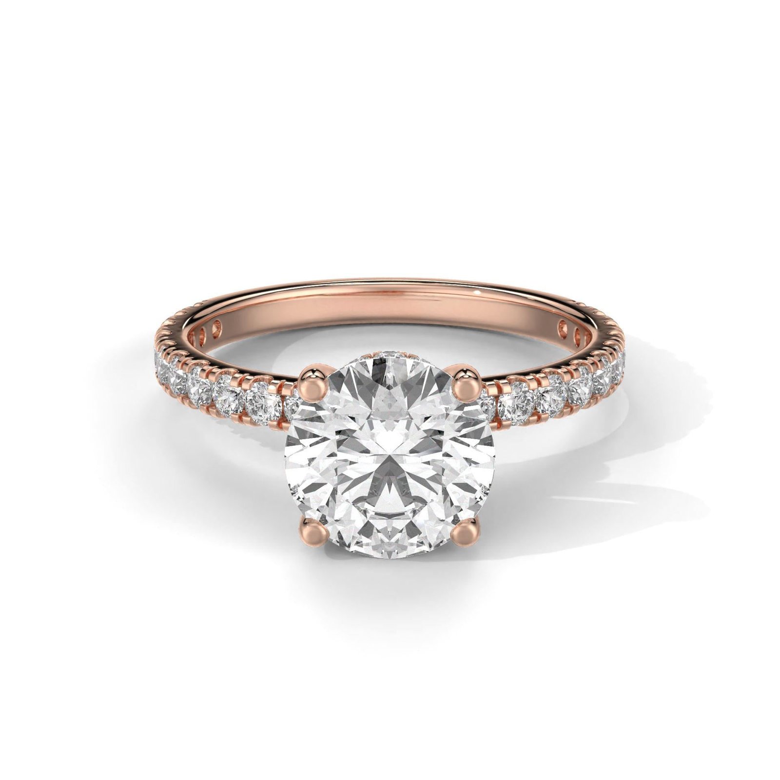 Round Solitaire Engagement Ring with Pave Band - Image 2
