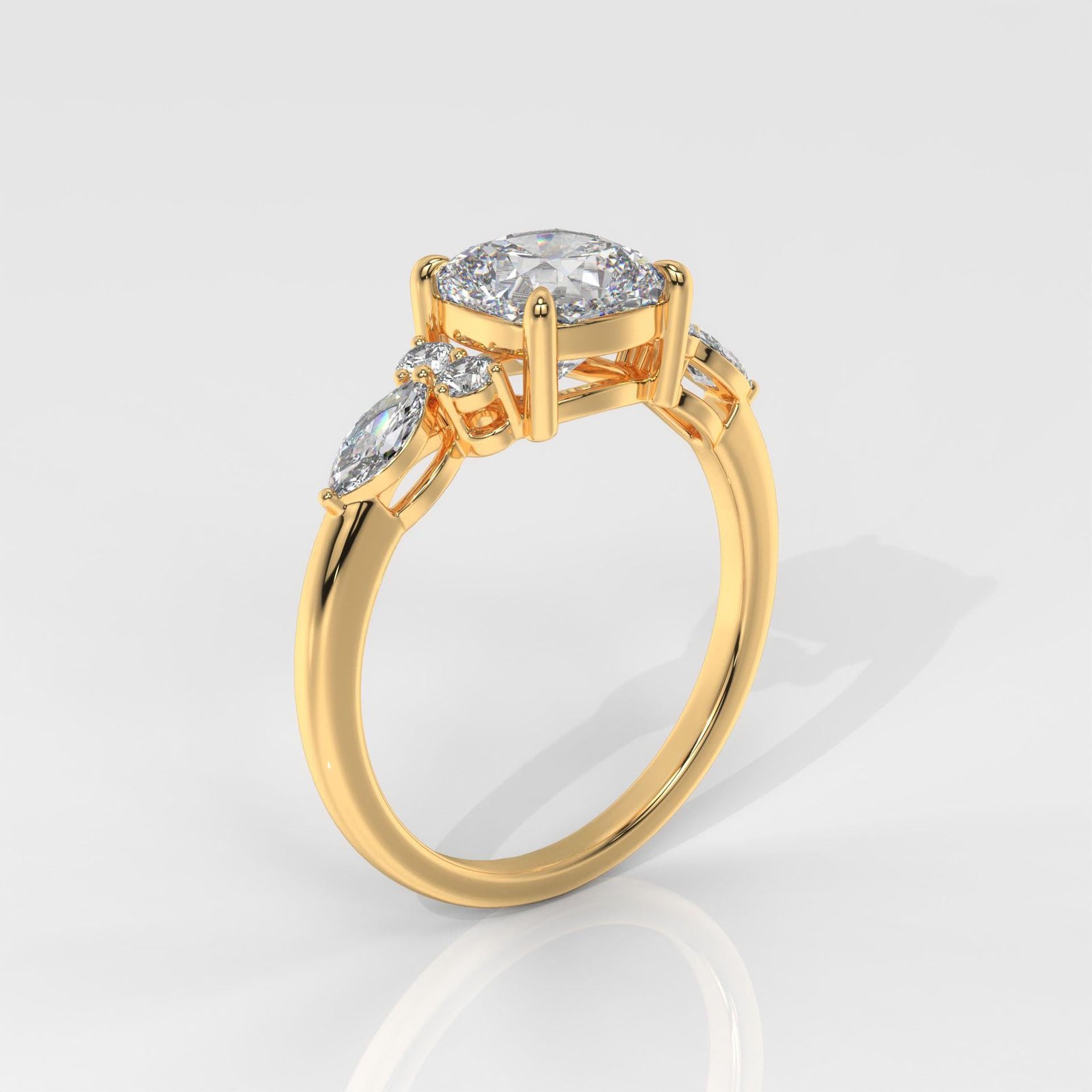 Square Cushion Engagement Ring with Marquise & Round Side Stones - Image 3