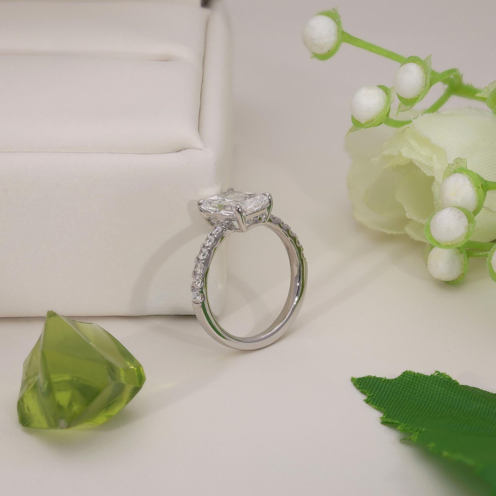 Radiant-Cut Diamond Engagement Ring with Pave Band - Image 2