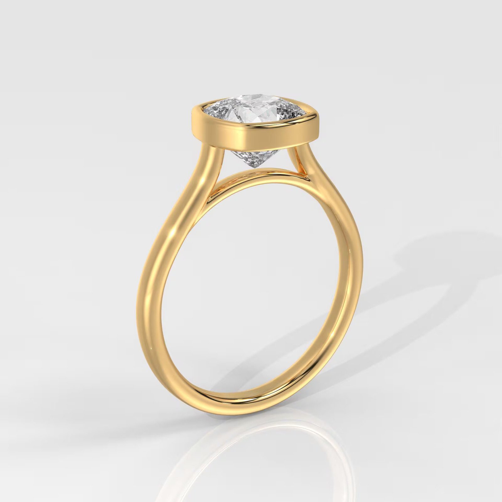 Square Cushion Cut Bezel Set Diamond Engagement Ring - Image 3