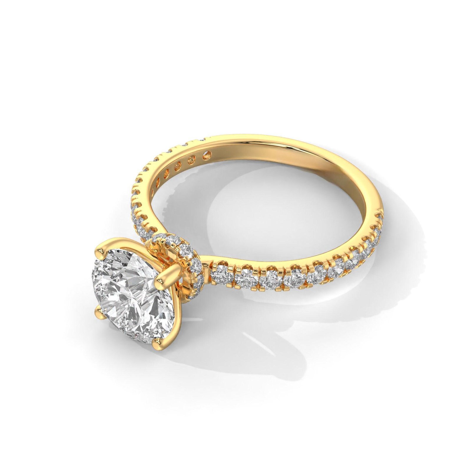 Round Solitaire Engagement Ring with Pave Band - Image 4