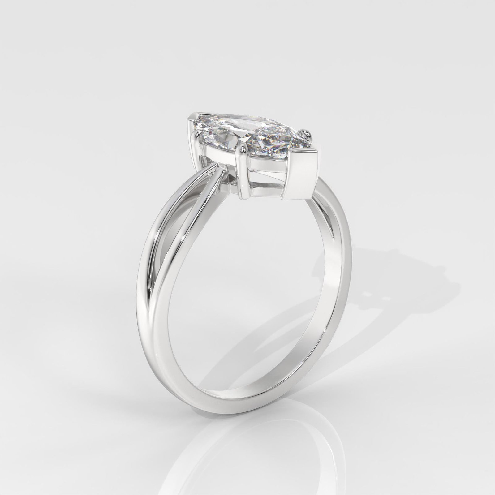 Marquise Cut Solitaire Engagement Ring with Split Shank - Image 7