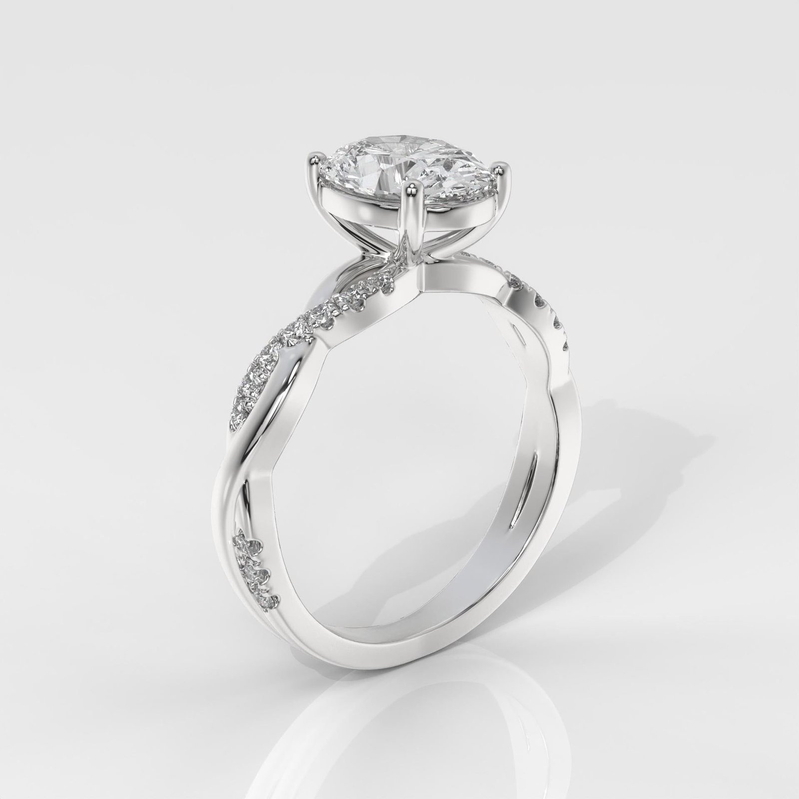 Oval Brilliant Cut Engagement Ring with Twisted Band - Image 7