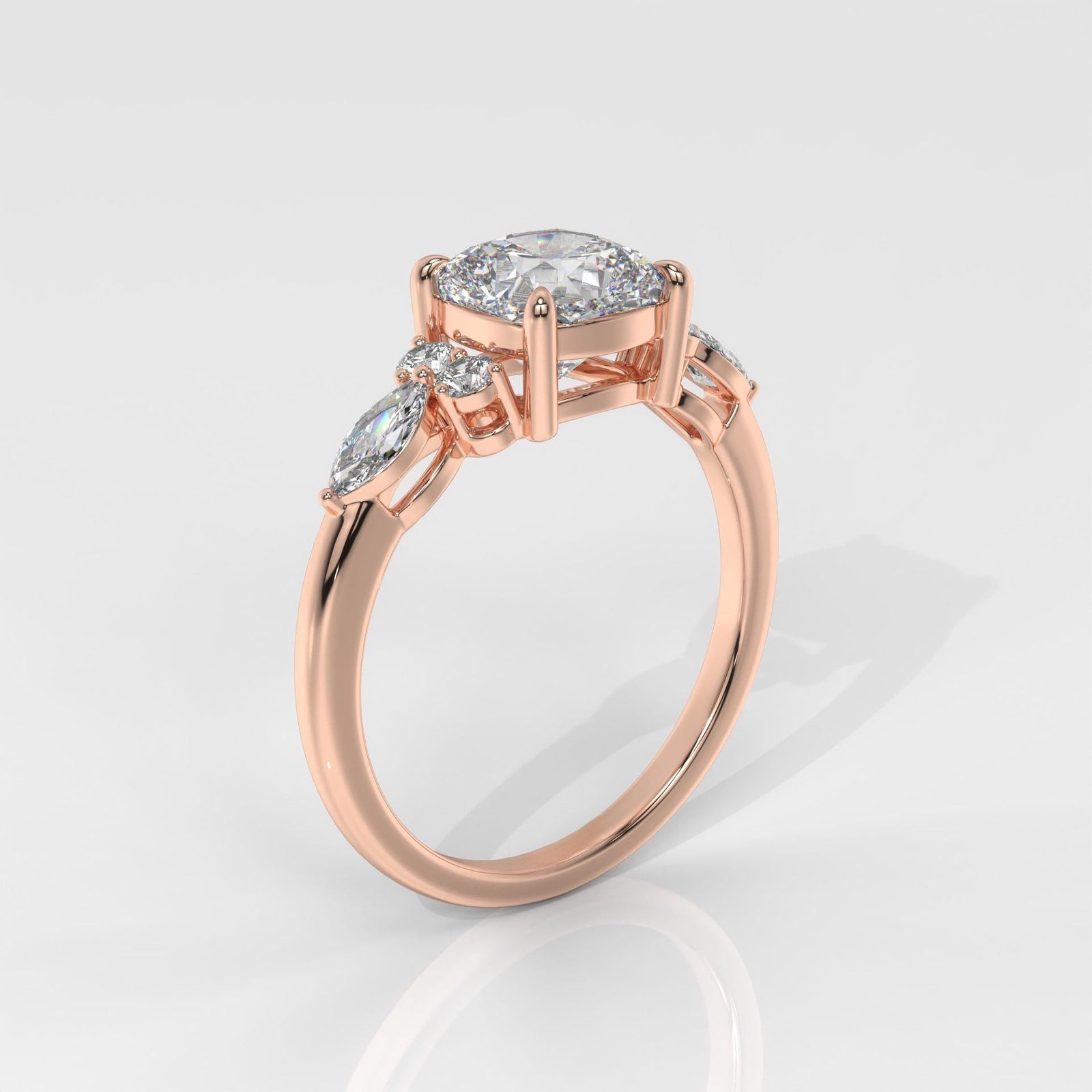 Square Cushion Engagement Ring with Marquise & Round Side Stones - Image 10