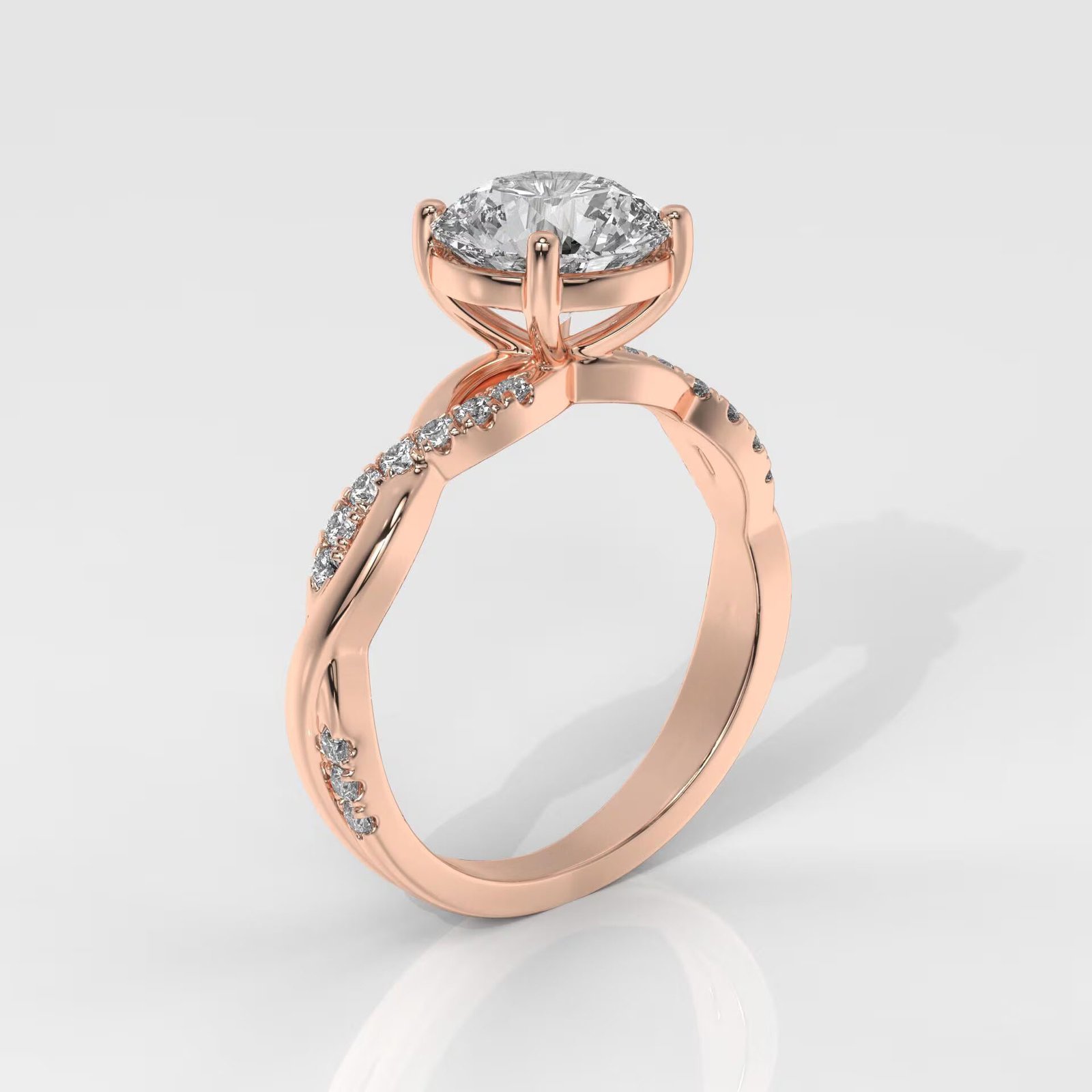 Round Brilliant Cut Engagement Ring with Twisted Band - Image 9