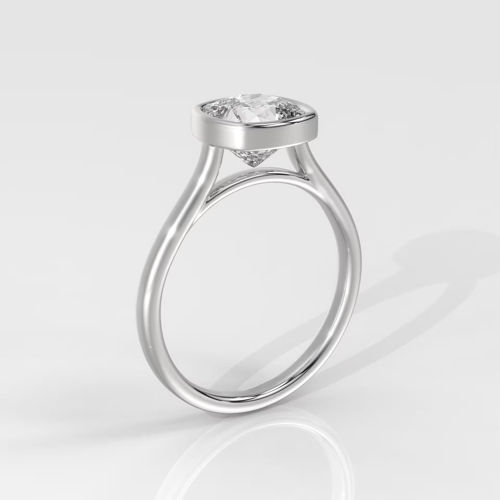Square Cushion Cut Bezel Set Diamond Engagement Ring - Image 6