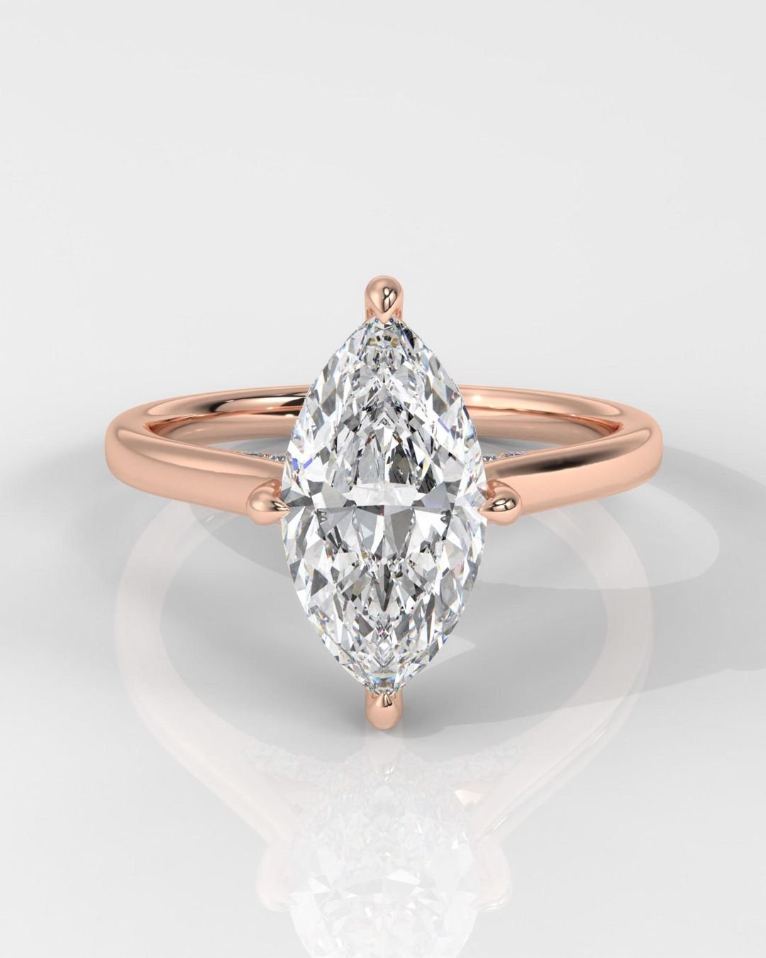 Marquise Cut Engagement Ring With Hidden Halo - Image 4