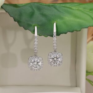 Round Halo Drop Earrings