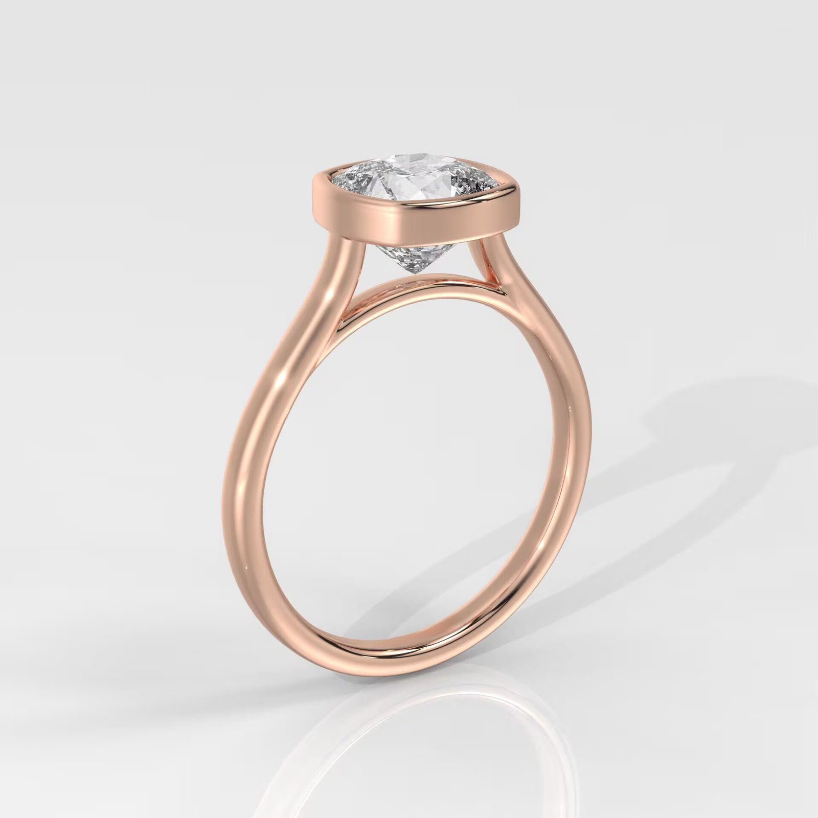 Square Cushion Cut Bezel Set Diamond Engagement Ring - Image 9