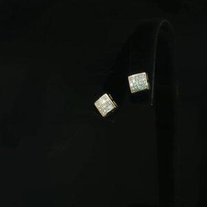 Princess Cluster Natural Diamond Stud Earrings with 0.79 CTW