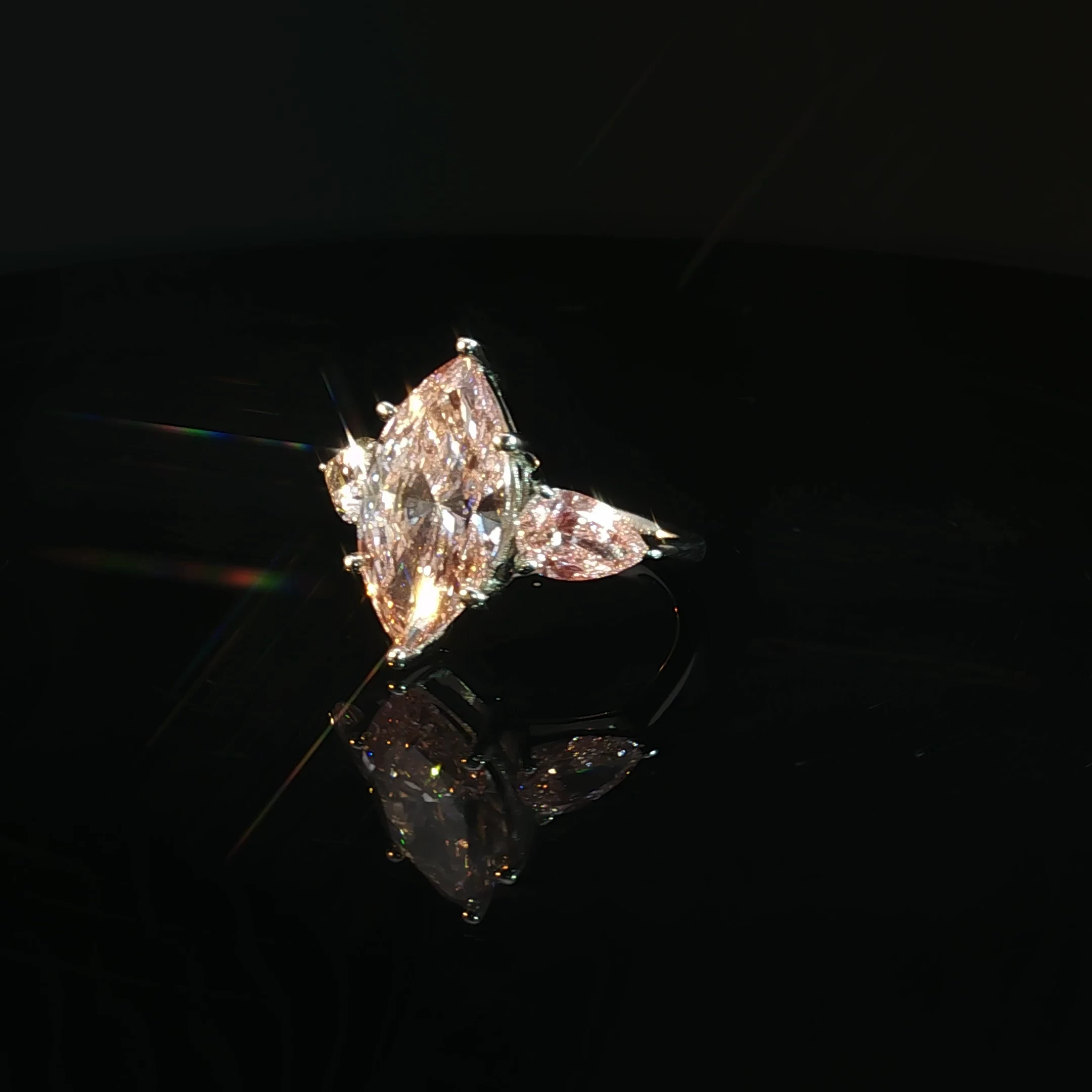 14K Gold Pink Marquise and Pear Cut Engagement Ring with 6.63CT Diamonds - Image 3