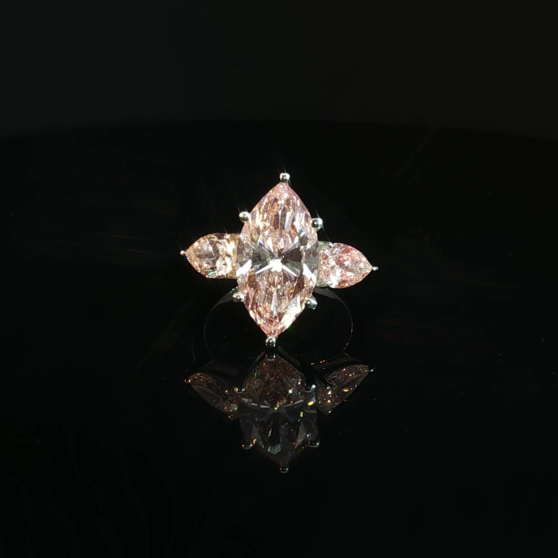 14K Gold Pink Marquise and Pear Cut Engagement Ring with 6.63CT Diamonds - Image 4