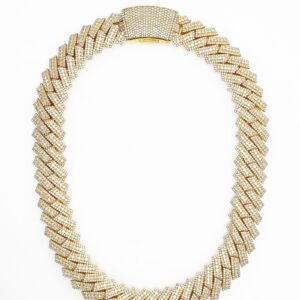 14K Gold Fully Iced Diamond Chevron Link Necklace Chain – 49.5CT