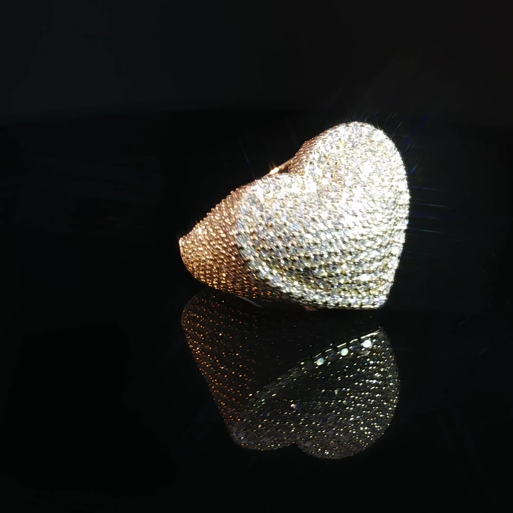 10K Gold Mens Heart Pinky Ring with 5.11CT Diamonds