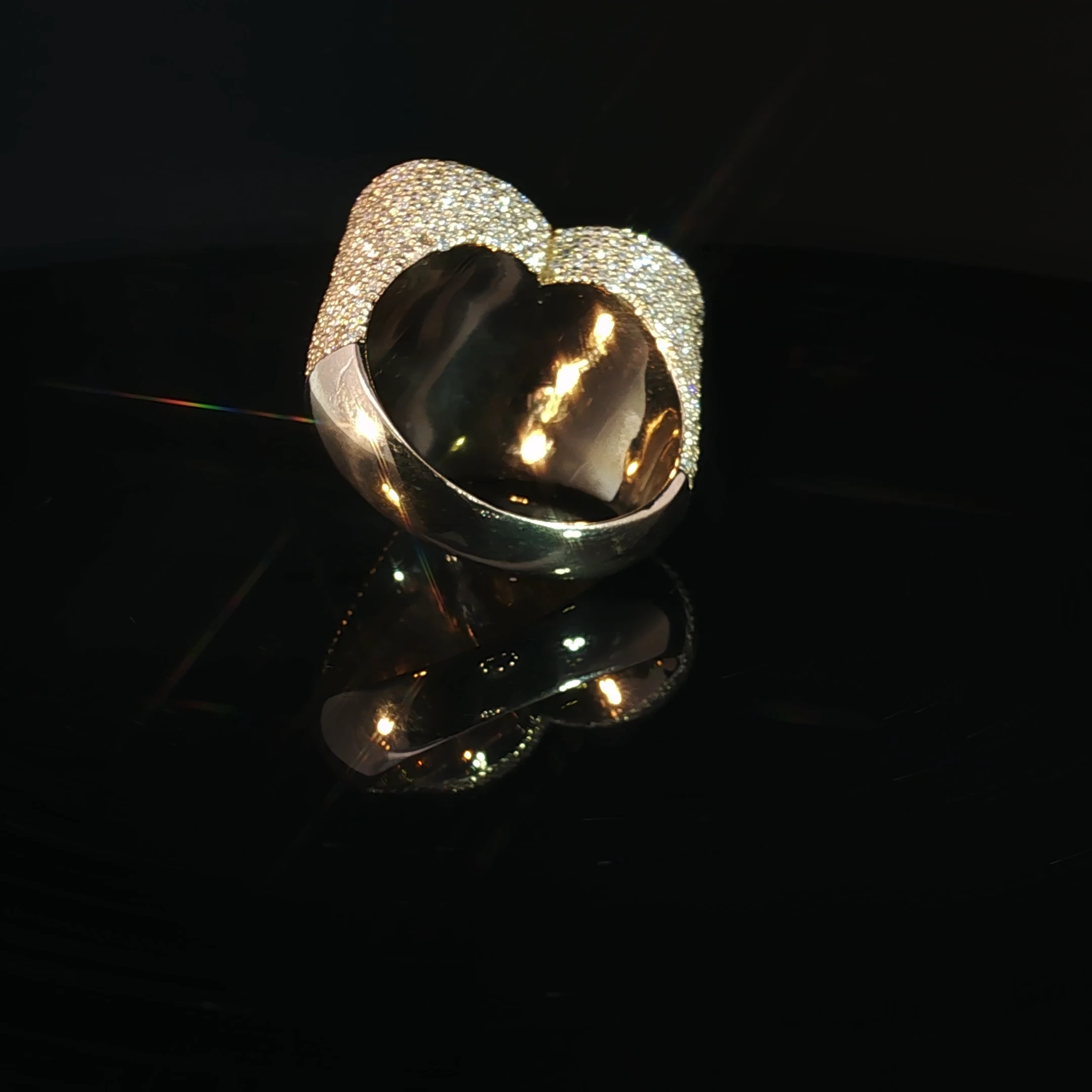 10K Gold Mens Heart Pinky Ring with 5.11CT Diamonds - Image 2