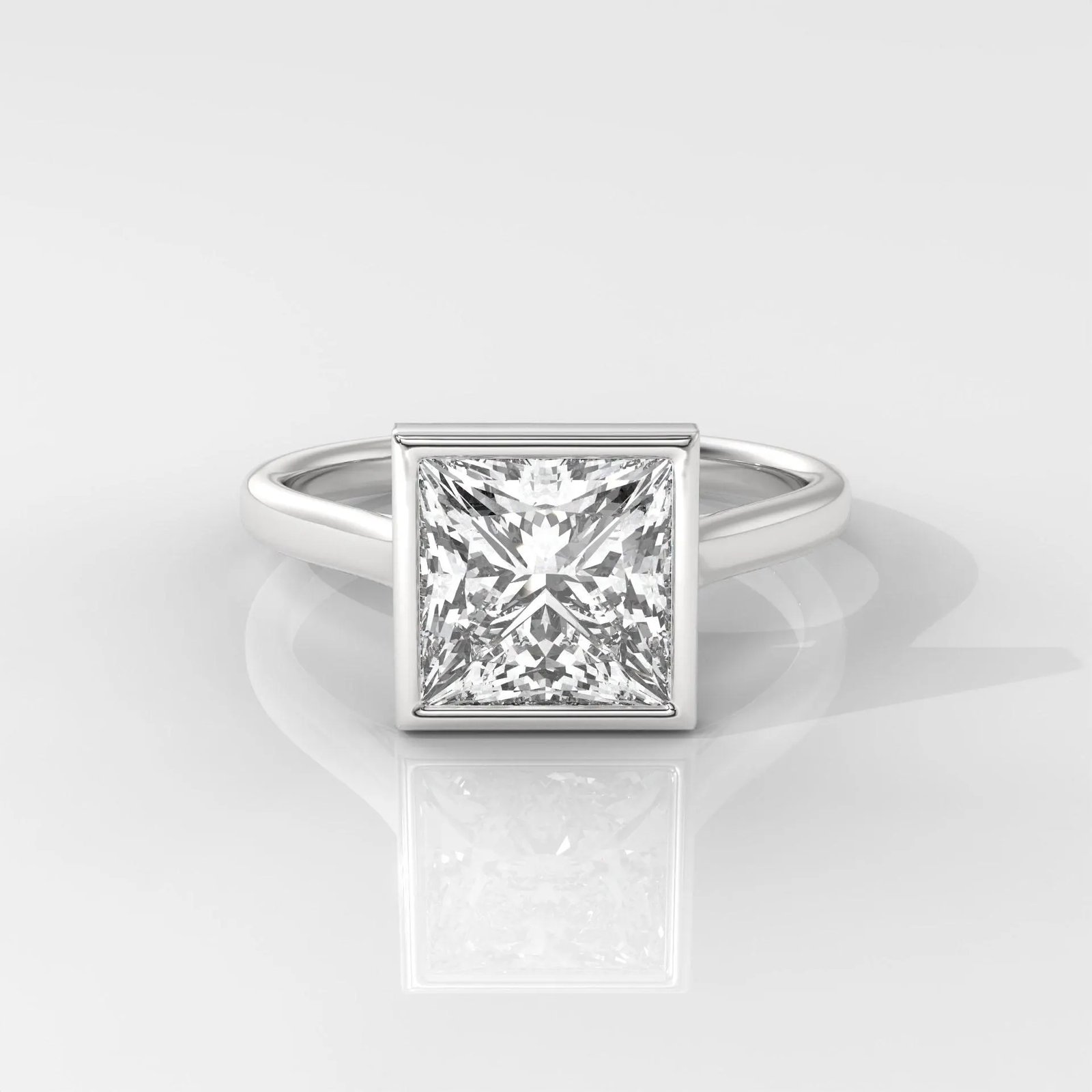 Princess Cut Bezel Engagement Ring - Image 4