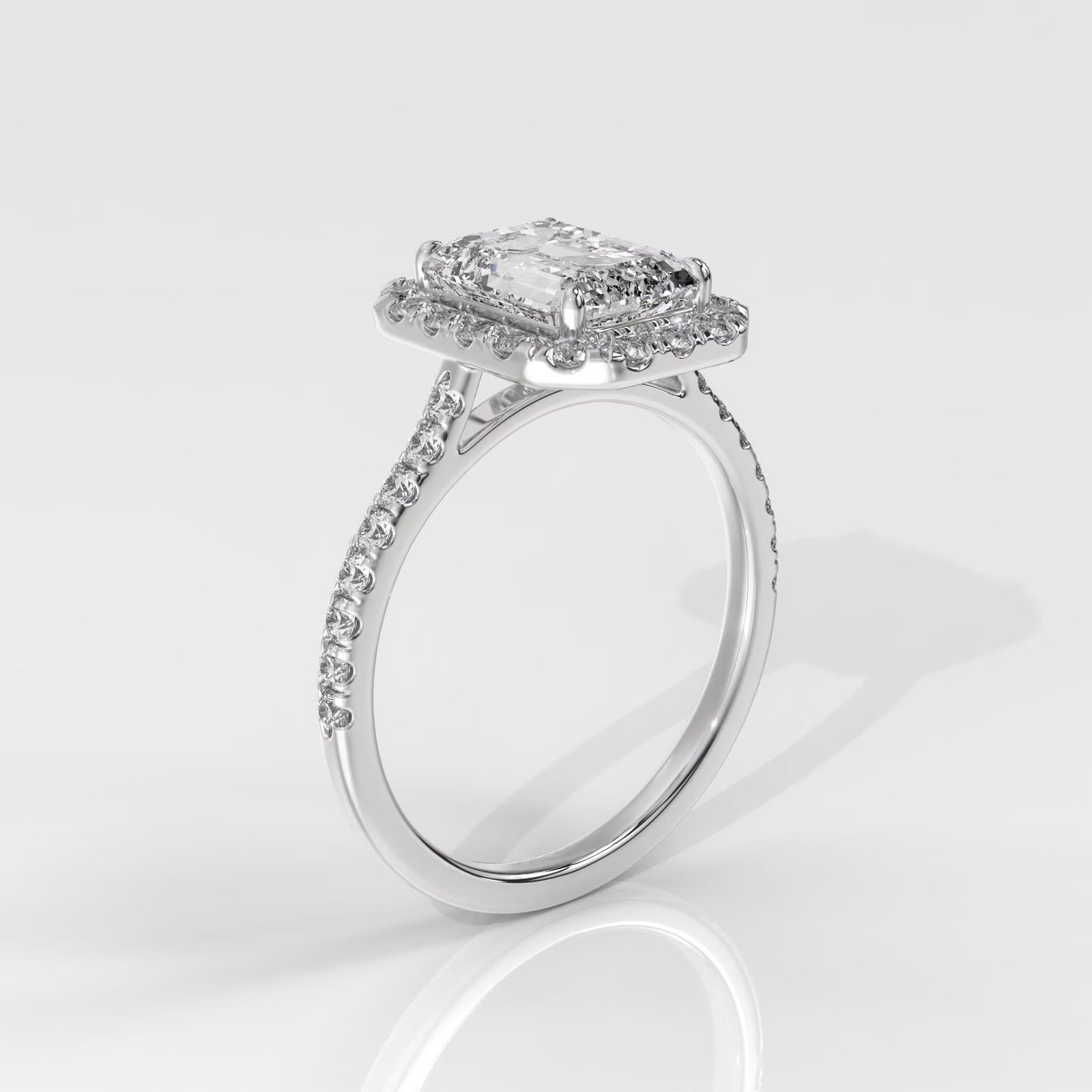 Emerald Cut Lab Grown Diamond Halo Engagement Ring - Image 6