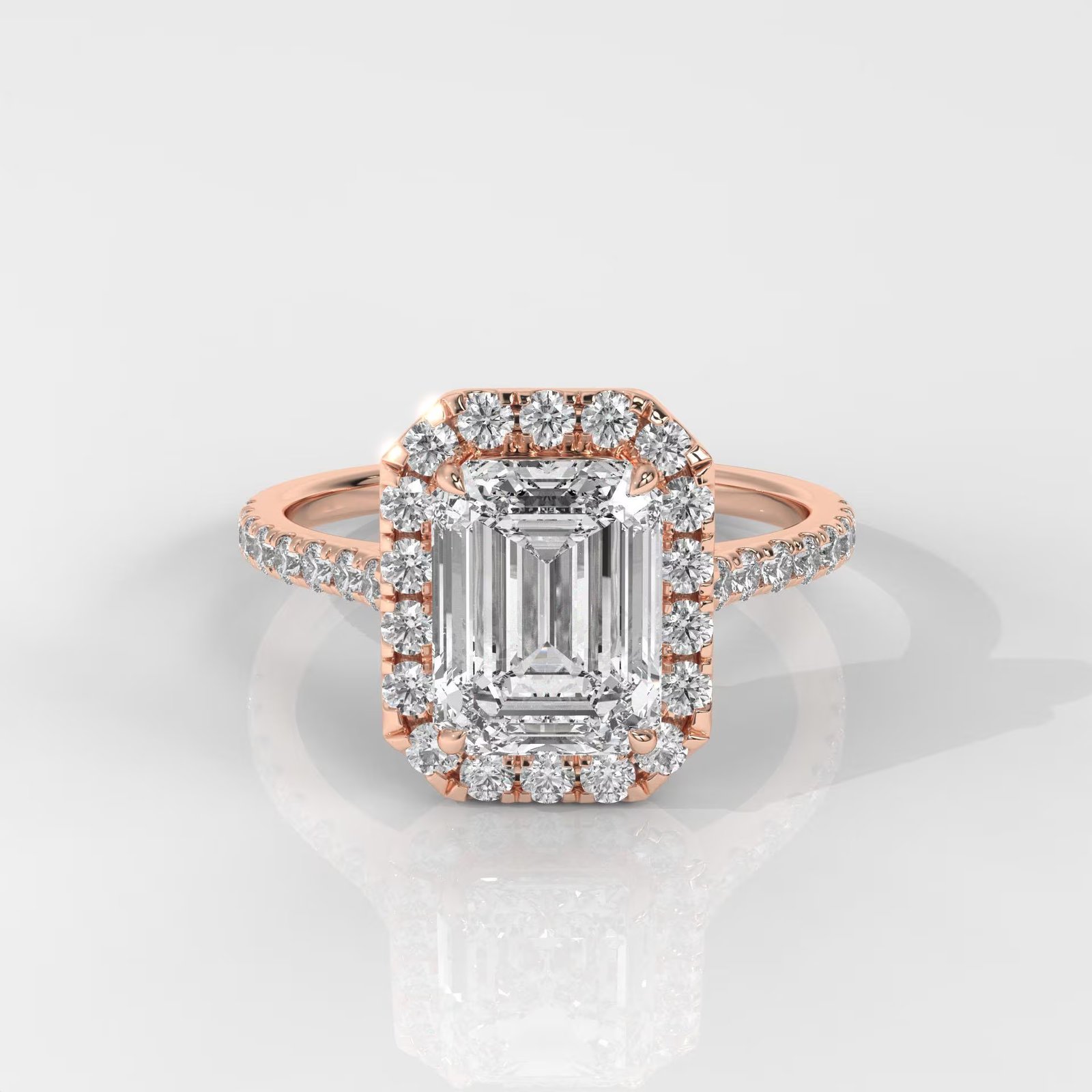 Emerald Cut Lab Grown Diamond Halo Engagement Ring - Image 7