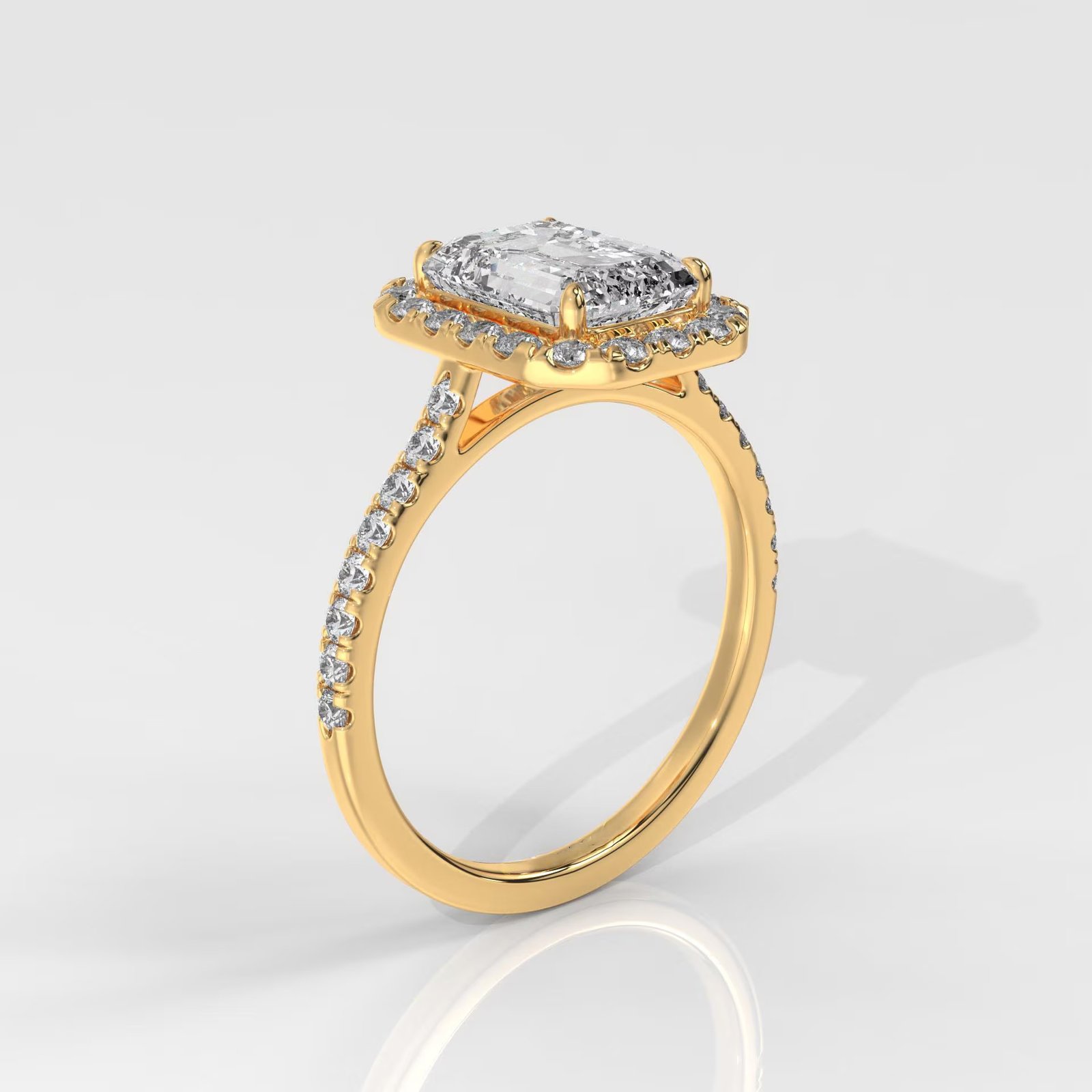 Emerald Cut Lab Grown Diamond Halo Engagement Ring - Image 3