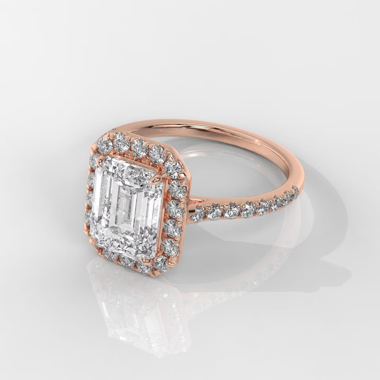 Emerald Cut Lab Grown Diamond Halo Engagement Ring - Image 8