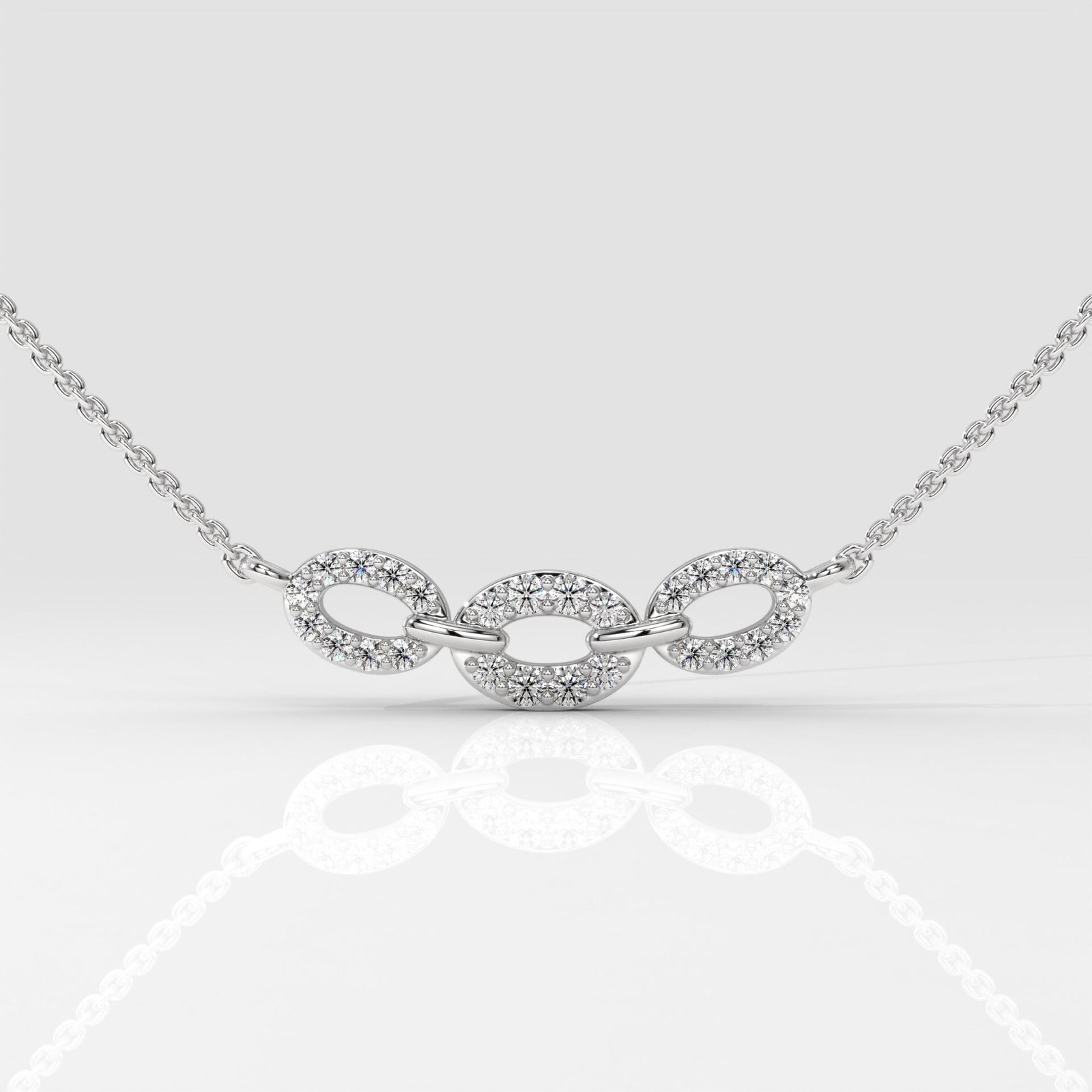 Oval Triple Link Halo Pendant Necklace - Image 4