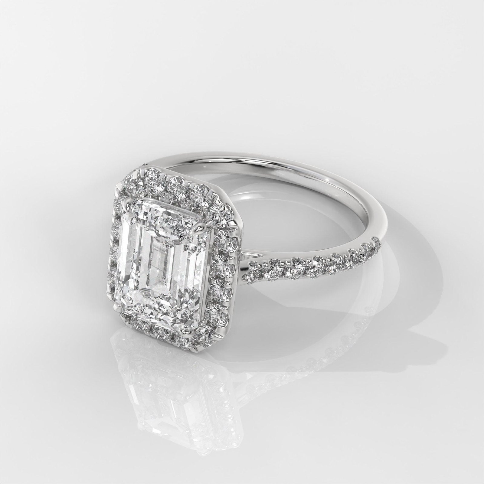 Emerald Cut Lab Grown Diamond Halo Engagement Ring - Image 5