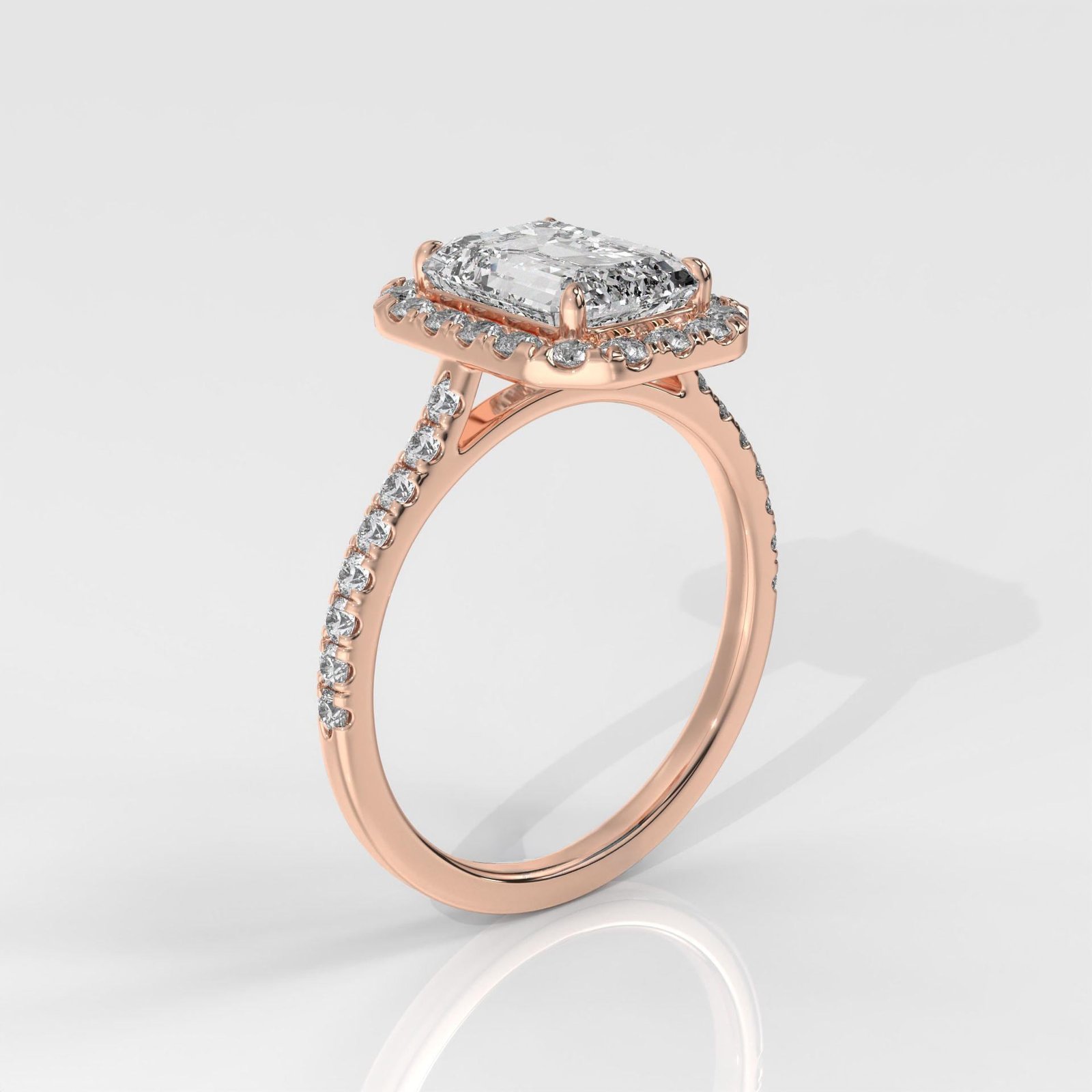 Emerald Cut Lab Grown Diamond Halo Engagement Ring - Image 9