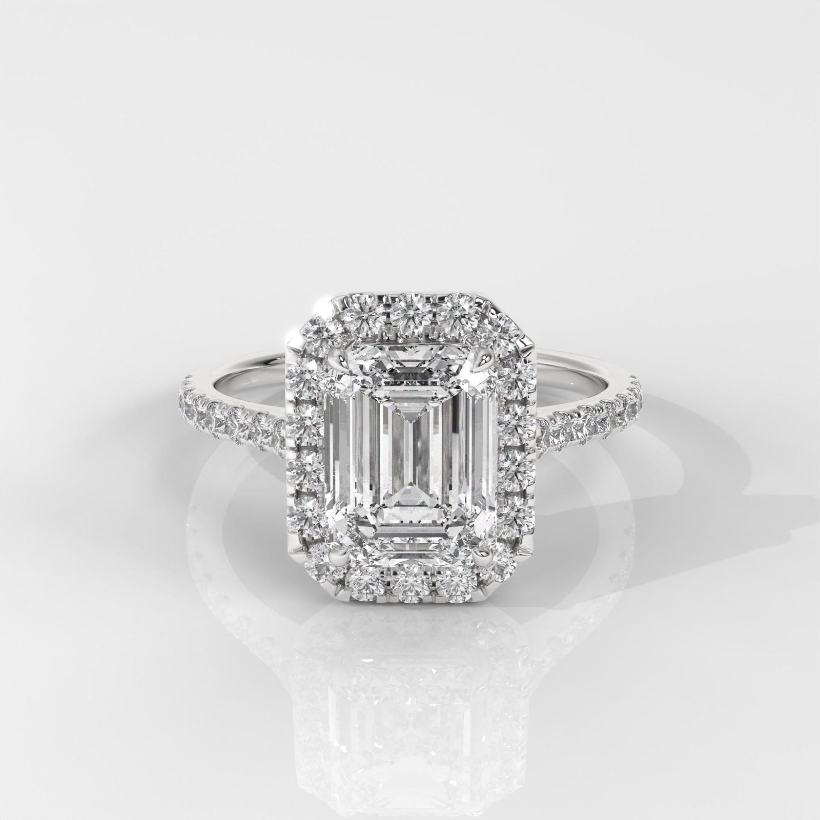 Emerald Cut Lab Grown Diamond Halo Engagement Ring - Image 4