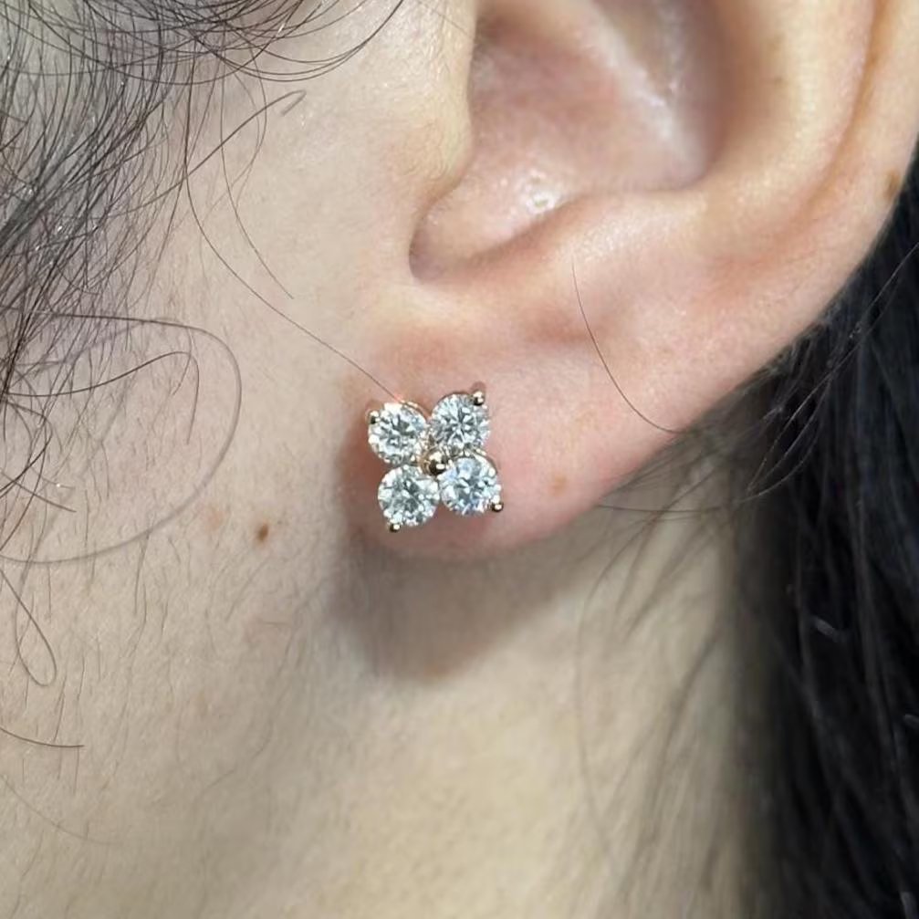 Yellow Gold Round Diamond Floral Studs - Image 8