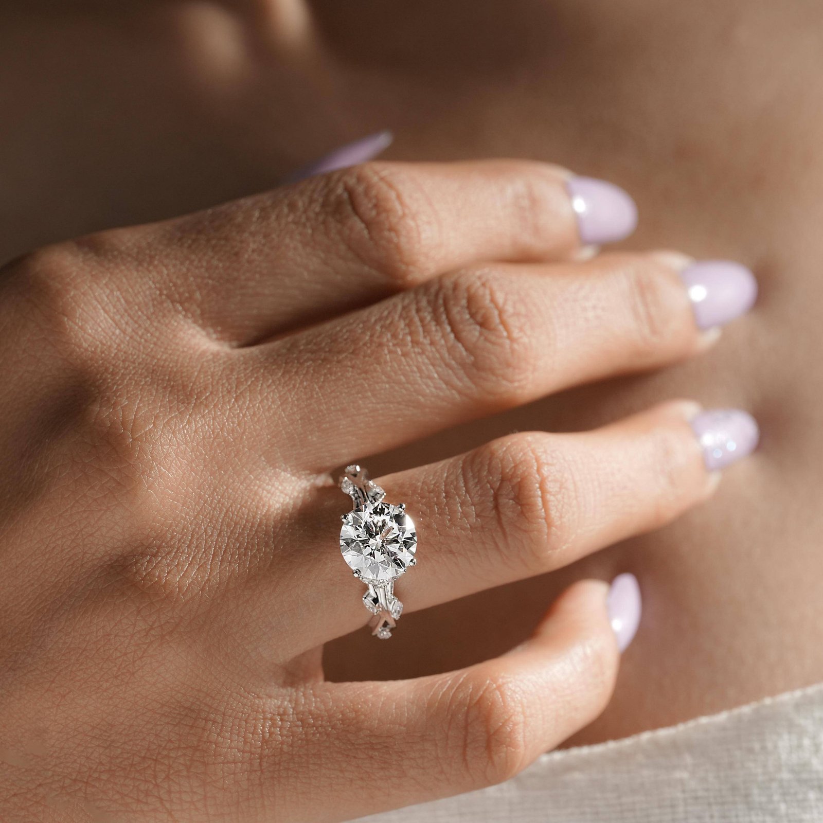 Round Cut Twisted Vine Engagement Ring - Image 5